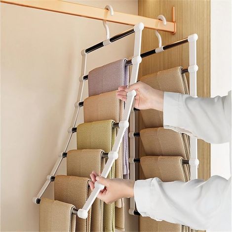 Set di 2 grucce portapantaloni in metallo multistrato con rotazione a 360° per riporre i pantaloni e risparmiare spazio nell'armadio - Bianche (1/4)