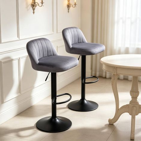 Set di 2 sgabelli da bar regolabili 43x45x81-101 cm, grigio e nero, girevoli (1/5)