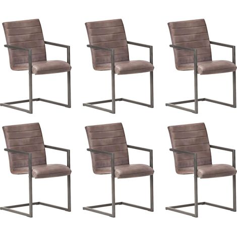 vidaXL Chaises à manger cantilever lot de 6 marron cuir véritable (1/5)