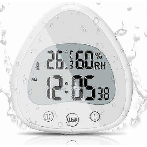 Horloge de salle de bain LCD numérique avec alarme et écran tactile étanche, minuterie et thermomètre étanches, horloge portable avec ventouse pour C