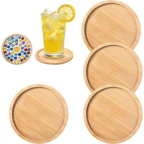 4er Set Bambus Untersetzer rund 9,5cm für Gläser & Kerzen (1/4)