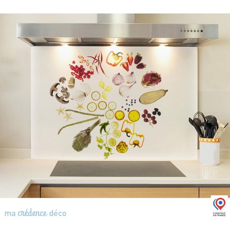 Fond de hotte : Légumes sur fond blanc - Verre trempé - 60 cm - 45 cm (1/5)
