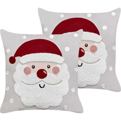 Conjunto de 2 cojines de tela de terciopelo con motivo navideño Papá Noel gris 45 x 45 cm Sweetener