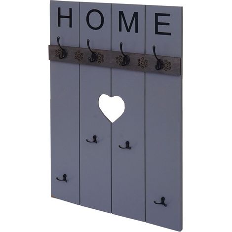 [NUNCA USADO] Perchero de pared HHG-913 Home, perchero armario, aspecto shabby vintage, 8 ganchos 91x60cm, gris-azul