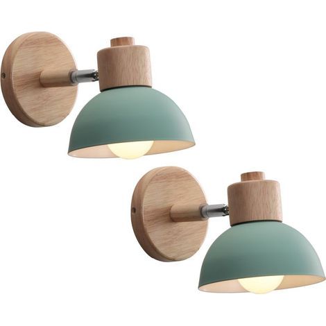 AMXCNOY Applique murale rétro E27 verte – en fer forgé et bois – Ø15 cm – orientable à 180° – lot de 2 (1/5)