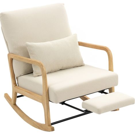 CHICFURN Poltrona a dondolo 89x70x97,5 cm in poliestere crema con poggiapiedi per salotto (1/5)