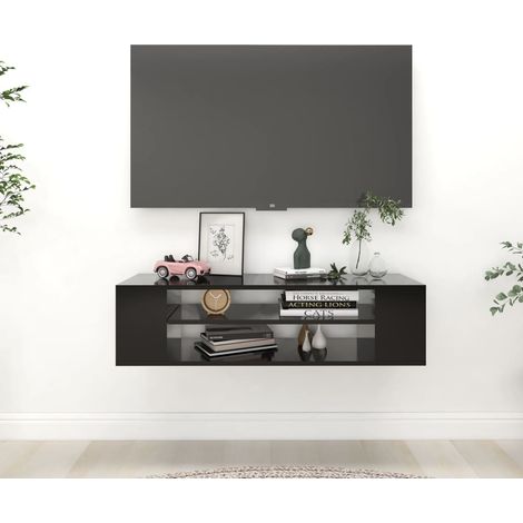 Vidaxl – Meuble TV suspendu noir 100x30x26,5 cm – Aggloméré durable – 2 compartiments ouverts – Capacité de charge 60 kg (1/6)