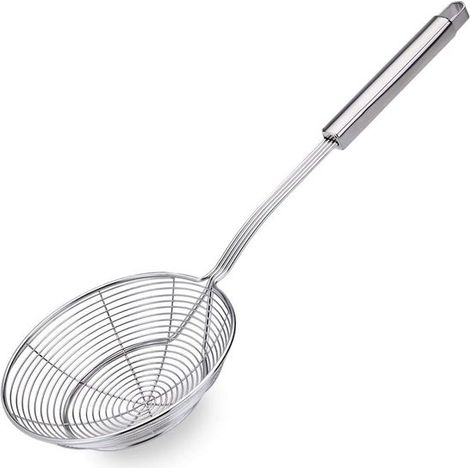 Espumadera de acero inoxidable, Utensilios de cocina: cuchara para freír, colador y tamiz, Antiadherente, verduras, pasta y frituras (plateada) (1/5)
