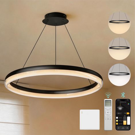 Mai & Mai Lustre Suspension Plafonnier LED Triple Commande Câble Réglable Lampe de Nuit pour Salle à Manger Salon Chambre Noir Sablé 650×650 MM 30W Luvina05 (1/5)