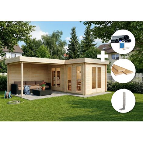 ECO Set - Abri de jardin à toit plat Quinta Naturel , 44 mm Épaisseur paroi 720 x 530 cm (1/4)