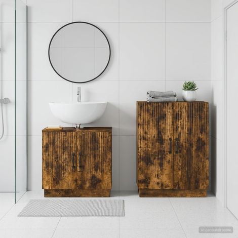 vidaXL 2 Piece Bathroom Cabinet Set HOORN Smoked Oak Engineered Wood (1/5)