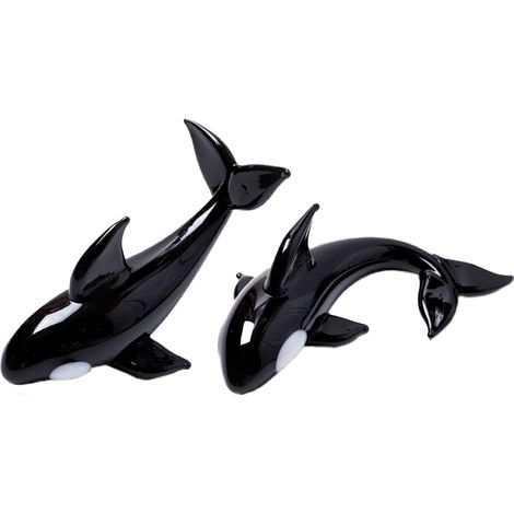 Lot de 2 figurines de baleines miniatures en verre soufflé à la main, représentant des animaux marins. Porte-baguettes, cadeau, décoration pour aquarium. (1/5)