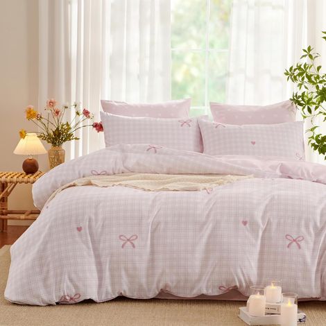 Housse de Couette 220x240 Adulte Noeud Papillon Rose Parure de lit (1/5)