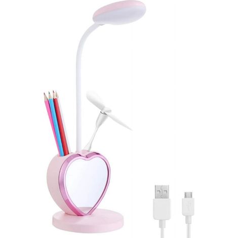 Lampe de bureau rose pour chambre de fille, lampe de bureau mignonne 6 en 1, lampe de table d'étude respectueuse des yeux pour filles et femmes, idéale pour les étudiantes, les dortoirs et la lecture. (1/5)