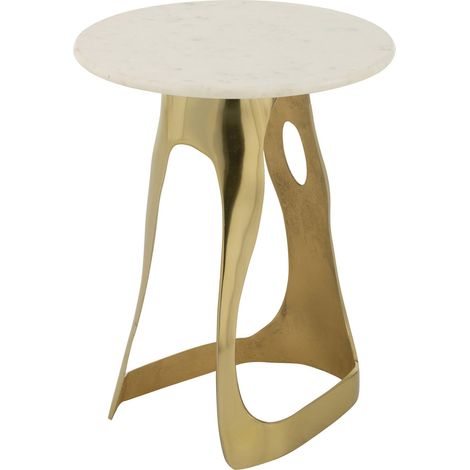 Table d'appoint élégante en aluminium doré et pierre blanche - Doré et blanc marbre (1/5)
