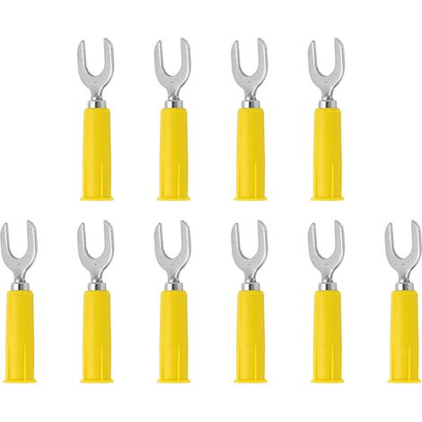 10 pièces Connecteurs Fourche Banane en Laiton avec Isolation PVC, Embouts Type U Jaune pour Câbles 4mm², 8mm de Trou, Accessoires Électriques (1/5)