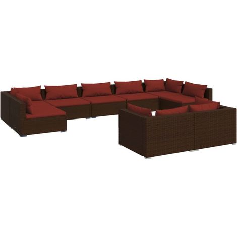 Maison Exclusive - 9-tlg. Garten-Lounge-Set mit Kissen Braun Poly (1/5)
