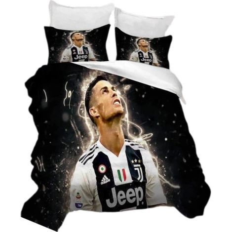 Parure de lit Cristiano Ronaldo imprimée en 3D, 140 x 200 cm, avec 2 taies d'oreiller, douce et respirante