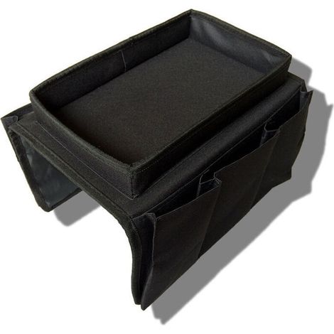 Armrest organizer, sofa storage shelf, multi-compartment tray for cell phone, magazines, snacks, glasses, remote control, tablet, cup (Black) - RAPANDA (1/4)