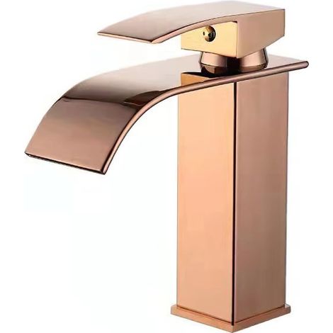 Poignée cascade en acier inoxydable noir, robinetterie eau chaude/eau froide pour lavabo, poignée de lavabo dorée, douchette cascade courte en or rose (tube) (1/5)