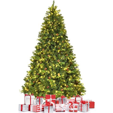 COSTWAY 225cm LED Künstlicher Weihnachtsbaum, Tannenbaum geschmückt mit Klappsystem und Metallstaender (1/5)