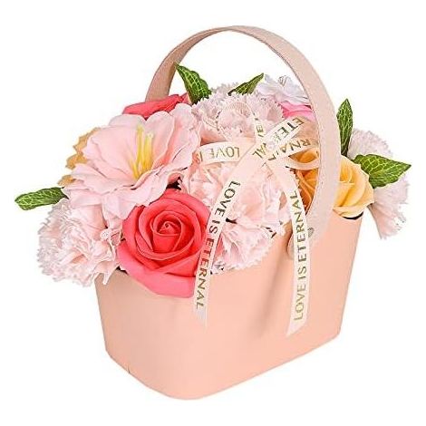 Caja de flores de jabón, ramo de flores de jabón con cesta, rosa de jabón artificial, belleza eterna, creador de romance, regalo creativo para el Día de la Madre y el Día de San Valentín (rosa) (1/5)