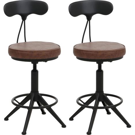 [NON UTILIZZATO] Set 2 sgabelli da bar HHG-590, sedia bar girevole industriale regolabile in altezza, ecopelle metallo, marrone