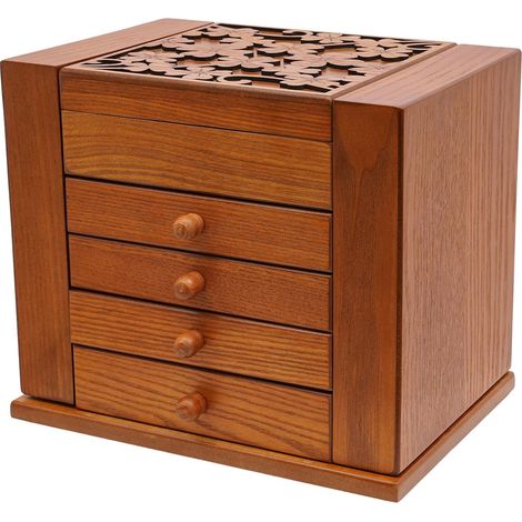 Grande boîte à bijoux en bois vintage à 5 niveaux avec miroir, boîte de rangement pour montres, épingles à cheveux, boucles d'oreilles, bagues, bracelets et colliers, 30 x 20 x 25 cm (1/5)