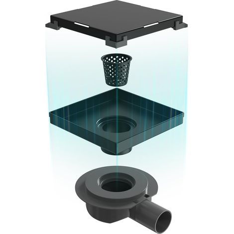 Bonde de douche avec siphon, caniveau de douche, siphon de douche, siphon anti-odeurs et tamis à cheveux, trou d'écoulement pour receveur de douche, noir (1/5)