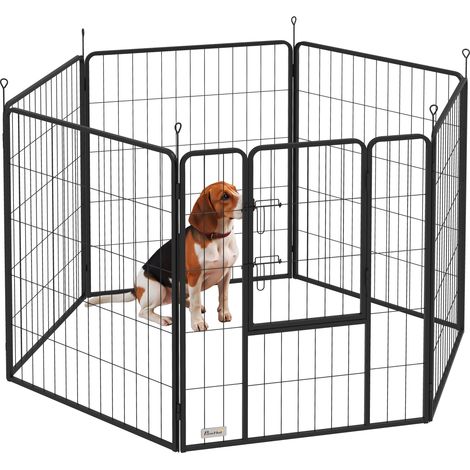 Hundeauslauf, 6-teiliges modulares und faltbares Hundegehege aus tragbarem Stahl mit Tür, 80 x 100 cm, grau