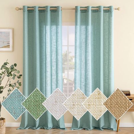 Tende in Voile con Struttura di Lino 2 Pezzi 140x280 cm Turchesi (1/5)