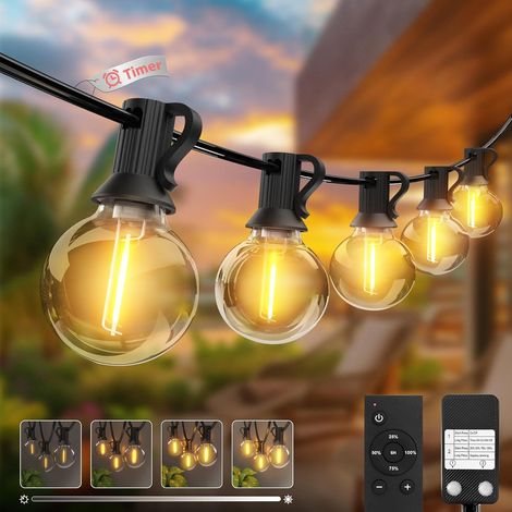 Guirlande Lumineuse Extérieur Dimmer&Minuterie, G40 LED Guirlande Guinguette, Guirlande Ampoules avec Étanche pour Jardin Terrasse Mariage Fête Balcon Noël(Blanc Chaud) (1/5)