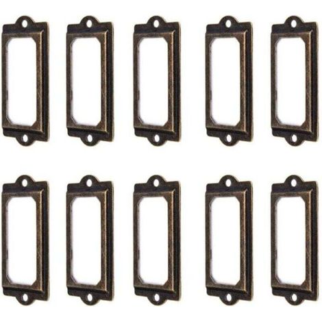 Serbia – Lot de 50 porte-étiquettes en métal bronze vintage 60 x 17 mm – Fer robuste pour tiroirs, bibliothèques, armoires – Installation facile - 50Pcs