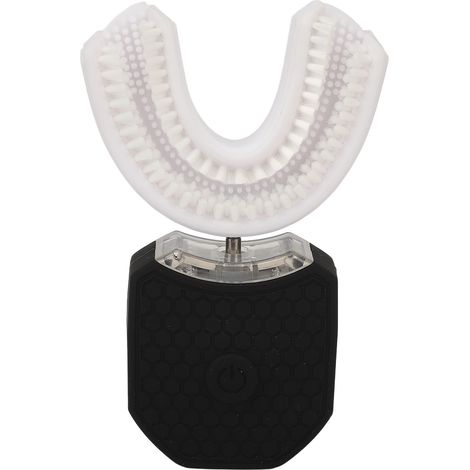 Brosse à dents sonique automatique, sans fil et rechargeable en forme de U, étanche (IPX7), avec LED bleue pour le blanchiment, noire. (1/5)