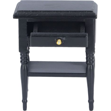 Table de chevet miniature en bois noir 1:12 pour maison de poupée, meuble simulation d'appoint avec rangement (1/5)