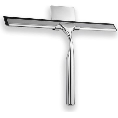 All-Purpose Shower Squeegee for Shower Doors, Bathroom, and Car Windshield - Stainless Steel Window Cleaner Tool with Adhesive Hook - 25cm, Silver (1/5)
