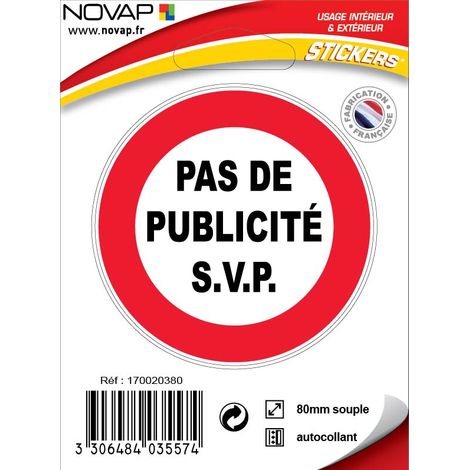 Panneau Pas de publicité SVP - Vinyle adhésif Ø80mm - 4035574