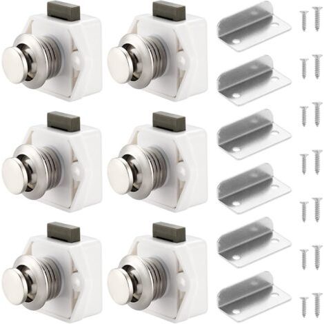 QORVA-Lot de 6 verrous à bouton-poussoir pour placard, tiroir, placard, porte, caravane, camping-car, bateau, blanc
