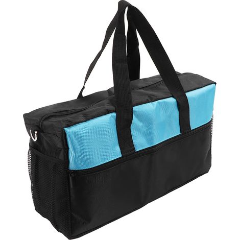 Sac à outils robuste à large ouverture en tissu Oxford pour électricien, avec poches de rangement, noir et bleu, 45,7 cm (18 pouces). (1/5)