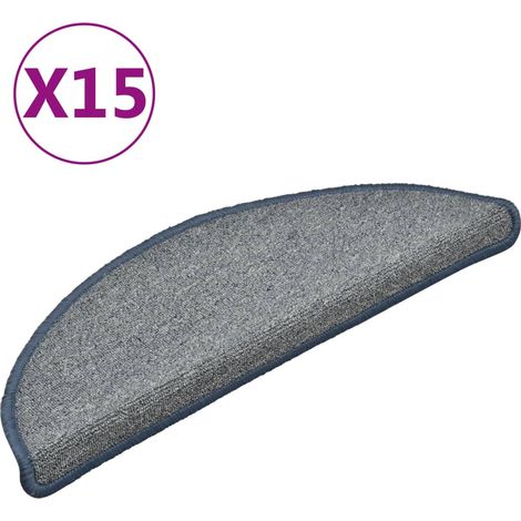 Tapis d'escalier 15 pcs，Marches d'escalier 56 x 17 x 3 cm Gris clair et bleu Demi-rond CFW267262 (1/5)