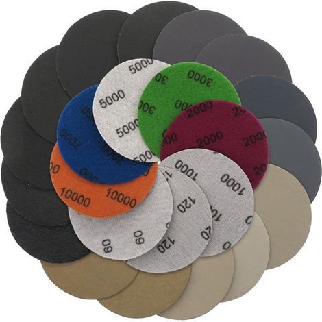 24 Pièces Disques Abrasifs 75mm 3 Pouces, Grain 1000/1500/2000/3000/4000/5000 Papier de Verre Sec et Humide, Disques de Ponçage pour Polissage Auto Métal Bois (1/5)