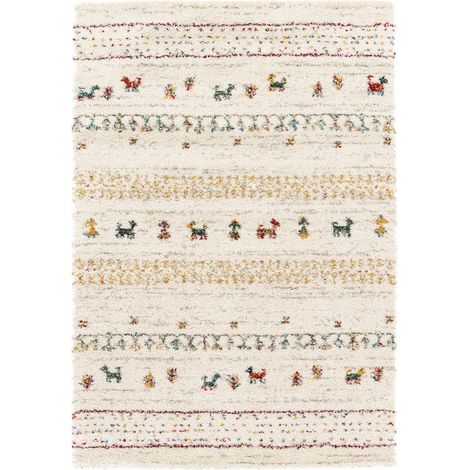 Tapis shaggy 120x170 crème tissé rectangle motif berbère AMORE 3 (1/4)