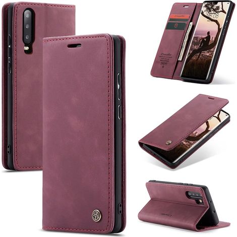 Coque pour Huawei P30 Pro, Etui Protection Housse Premium en Cuir PU, Emplacements Cartes Magnétique Pochette de Portefeuille Flip Case pour Huawei P30 Pro - Rouge (1/5)