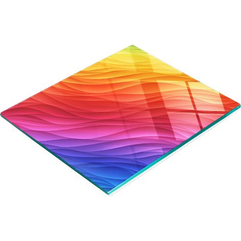Tablero de vidrio decorativo multifuncional para cocina, dise帽o de olas coloridas, 60x52 cm.