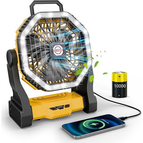 Ventilateur de Camping Rechargeable 10000mAh avec Lumière , 4 Vitesses, USB Ventilateurs de Tente, Crochet Rotatif 360°, Ventilateur Silencieux deTable pour Intérieur, Extérieur, Bureau (1/5)
