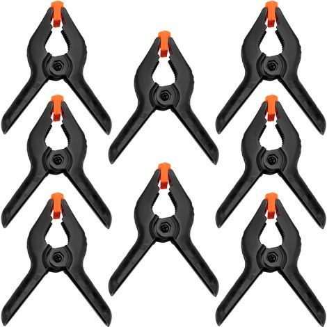 8 piezas de pinzas de resorte de 8 cm, pinzas de resorte de plástico negro de nailon, para proyectos de bricolaje y estudios fotográficos (1/5)