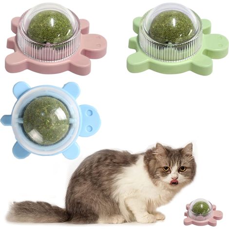 Boule À Chat - Herbe À Chat Naturelle - Jouet Rotatif 360° Pour Chats Intérieurs - Avec Adhésif Double Face Non Tachant - Lot De 3 (1/5)