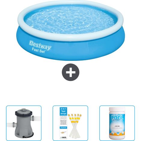Piscine Gonflable Ronde Fast Set Bestway - 366 x 76 cm - Bleue - Incluse Accessoire CB37 (1/4)