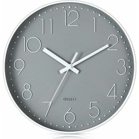 Pendules murales Horloge murale silencieuse à quartz moderne de 12 pouces avec horloges murales en chiffres arabes sans cocher décoration d'accessoires pour la maison (gris) - Crezuo (1/4)