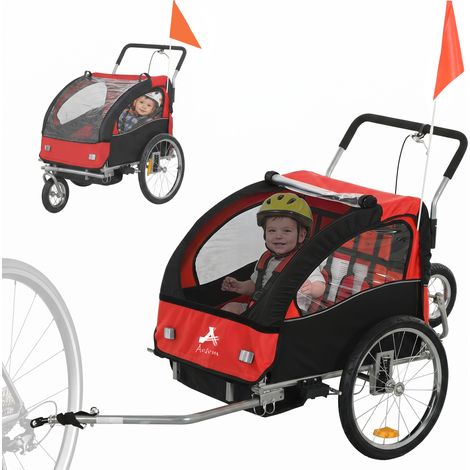 HOMCOM 2 Seat Bike Trailer with 5 Point Harness, for 18+ Months, Red (1/5)